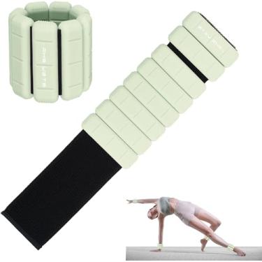 Imagem de Pesos ajustáveis de pulso e tornozelo – Conjunto de 2, pulseiras de pulso e tornozelo para ioga, dança, barra, pilates, cardio, aeróbica, caminhada (verde oliver, 450 g x 2)