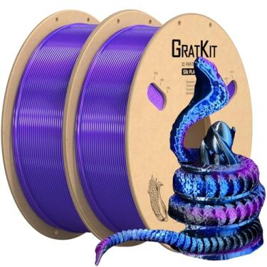 Imagem de Gratkit Filamento PLA tricolor de seda, filamento PLA de coextrusão 1,75 mm, +/-0,03 mm, 2 * 1 KG/rolo, PLA de seda azul e roxo e preto 2KG