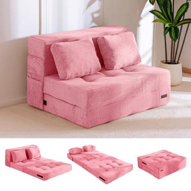 Imagem de MAXYOYO Sofá-cama conversível, sofá-cama dobrável com travesseiro, sofá dobrável 4 em 1, sofá de espuma tufado, cadeira preguiçosa para sala de estar, quarto, quarto de hóspedes, rosa