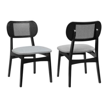 Imagem de Kit 2 Cadeiras Organik Encosto Anatômico com Telinha - Preto - Assento Estof. Linho Cinza Mescla Impermeável