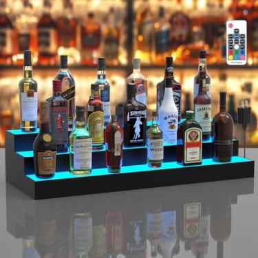 Imagem de upcessory Prateleira de exibição de garrafa de licor iluminada por LED, 3 níveis de 76 cm com álcool e uísque, bandeja com suporte para casa, bar, sala de estar, acessórios e decoração, prateleira de