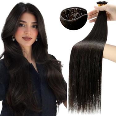 Imagem de Moresoo Extensões de cabelo de trama amarradas à mão cabelo humano marrom Remy Genius trama costurada em extensões de cabelo humano castanho escuro #2 50g 45.7 cm
