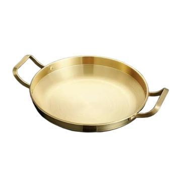 Imagem de Chapa de frutos do mar de orelha grossa de aço inoxidável Louça plana comercial coreana - ouro -28 cm