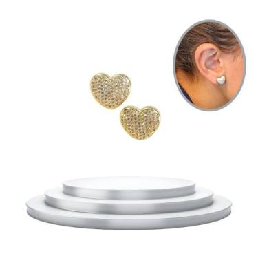 Imagem de Brinco de Coração Pedras Zirconias Semi Joia Banhado Ouro 18k - Stella