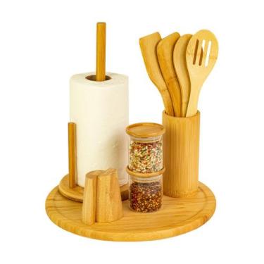 Imagem de Kit Organizador de Bancada com Utensílios de Bambu E Potes Oikos, U, N