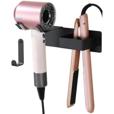 Imagem de Suporte de parede para secador de cabelo, organizador de ferramentas de cabelo, adesivo para secador de cabelo, suporte de parede para banheiro, preto PTALSEAW