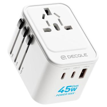 Imagem de Decalque de adaptador de viagem universal com 2 USB-C (GaN 45W) e 1 US