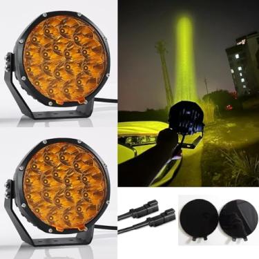 Imagem de 2 peças de luz redonda amarela super leve de 180 W, 18000 lm + máscara preta, luzes de condução off-road LED, com para caminhonetes Jeep SUV UTV ATV 4 x 4, IP67.