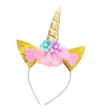 Imagem de Tiara Arquinho Chifre Unicórnio Orelhas Arco Íris Meninas F (Dourado)