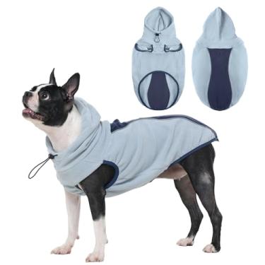 Imagem de OUOBOB Suéter de lã para cães - Jaqueta de lã elástica quente para cães, colete com capuz, orifício para trela, sem mangas e reflexivo - Moletom com capuz macio para cães médios e grandes, caminhadas