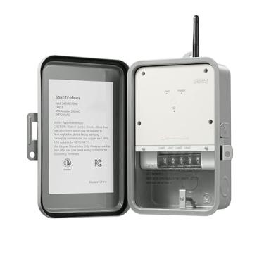 Imagem de DEWENWILS Temporizador de bomba de piscina, caixa WiFi inteligente para uso externo, 40 A, 240 VCA, 3 HP, temporizador sem fio para piscina, aquecedor de água, compatível com smartphone, Alexa, Google