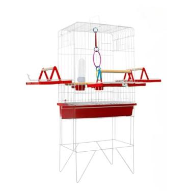 Imagem de Gaiola Viveiro Calopsita Com Bandejas Laterais C/Pé Grande AgapóRnis Aves Mansas Duplex/Triplex(GRADE BRANCA- VERMELHO JEL)