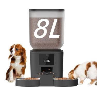 Imagem de 8L Grande Capacidade Dispenser Racao Automatico, Comedouro Automatico Duplo Cães, Alimentador de Gatos a Pilhas, com Temporizador, até 50 Porções, 6 Refeições por dia, Mantém os Alimentos Frescos