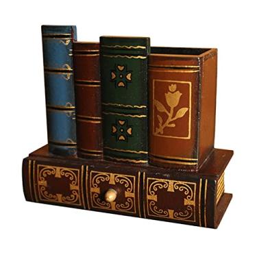 Imagem de oshhni Porta-canetas de madeira Organizador de Estojo para lápis Copo Pote Caixa de armazenamento Pincel de maquiagem para alunos Papelaria para alunos - 15x6,5x14CM