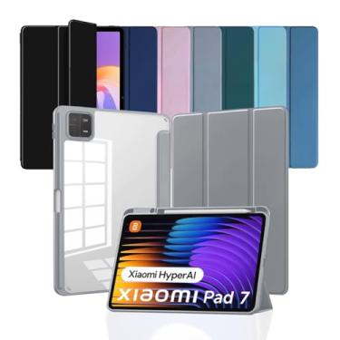 Imagem de Capa Smart Case Xiaomi Pad 7/7 Pro Acrílico - Tampa Magnética Sleep/Wake e Suporte para Caneta - Compatível com Xiaomi Pad 7/7 Pro (2024) (Cinza-claro, Apenas Capa)