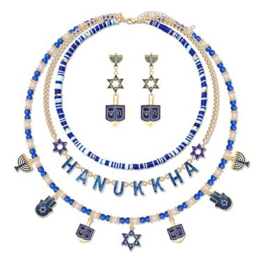 Imagem de XOCARTIGE Colar feminino de Hanukkah, estrela de Davi, menorá, gargantilha com contas em camadas, festival de luzes, chanucá, joias judaicas, presentes, Zinco, Sem Pedra Preciosa