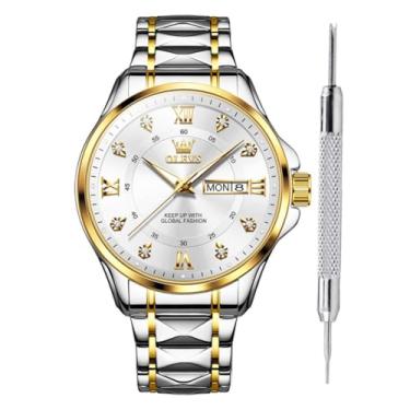 Imagem de OLEVS Relógio masculino de aço inoxidável, analógico, quartzo, masculino, mostrador grande, à prova d'água, luminoso, relógio de pulso clássico, Prata - 2906M