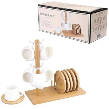 Imagem de Jogo 6 Xícara Para Café 90Ml Pires E Suporte Bambu Haskraft