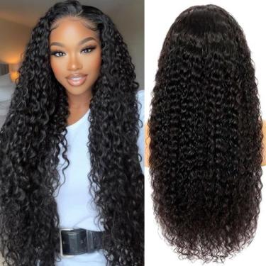 Imagem de Peruca frontal de renda TOYERE Deep Wave 76cm de cabelo humano preto