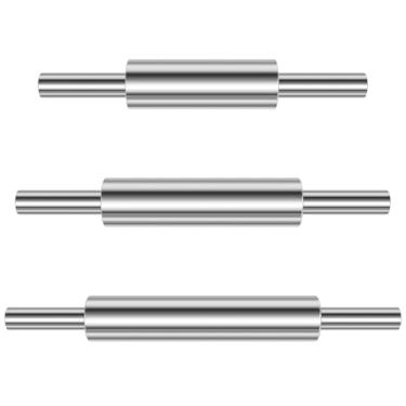 Imagem de 3 rolos de massa de aço inoxidável com alças, rolo antiaderente, rolo de massa lisa, rolo de massa para assar massa de biscoito e massa de pastelaria