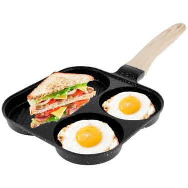Imagem de Frigideira antiaderente para ovos, grelha dividida 3 em 1 com alça resistente ao calor, frigideira de café da manhã para fritar ovos, panquecas, omelete, bife, etc. Compatível com fogão a gás e