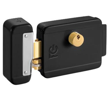 Imagem de Fechadura Eletrica Sobrepor Preta Reversível 4 Lados