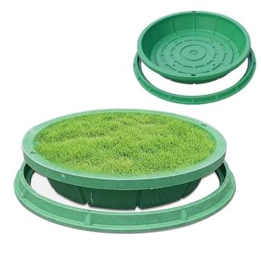 Imagem de Tampa de bueiro redonda, tampa de fossa séptica embutida de 61 cm com moldura, cobertura de bacia de esgoto oculta, vaso de grama com orifício para gramado, quintal, parque de drenagem, ajuste de eixo