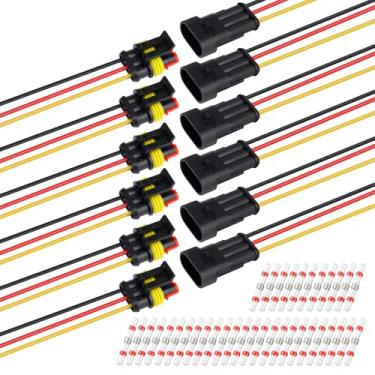 Imagem de TMH 6 conjuntos de conectores elétricos de 3 pinos macho e fêmea, 10 cm. Conectores de fio à prova d'água 22 AWG automotivos de 3 vias com tubo termorretrátil para conexão de fio de carro, caminhão