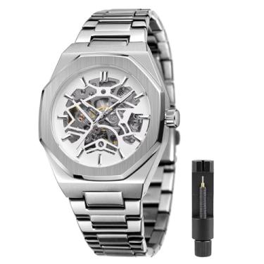 Imagem de Tiong Relógios mecânicos masculinos automáticos esportivos de negócios, relógios masculinos modernos, prata branca