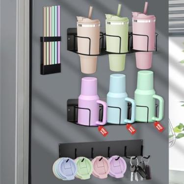 Imagem de Suporte magnético de copo para geladeira, organizador de garrafa de água para Stanley 20/30/1,134 g com organizador de tampa de canudo e copo, organizadores de despensa de cozinha, suporte de copo