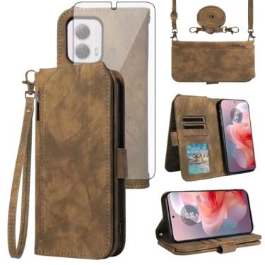 Imagem de Asuwish Capa para celular Motorola Moto G Power 5G 2024 carteira com protetor de tela de vidro temperado alça transversal alça flip zíper suporte para cartão de crédito suporte para celular G5