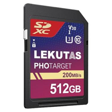 Imagem de LEKUTAS Cartão de memória SDXC UHS-I de 512 GB - Velocidade de leitura de até 200 MB/s, C10, U3, V30, 4K UHD, cartão SD de vídeo Full HD 4K para câmeras Canon Nikon Sony Panasonic DSLR, câmeras