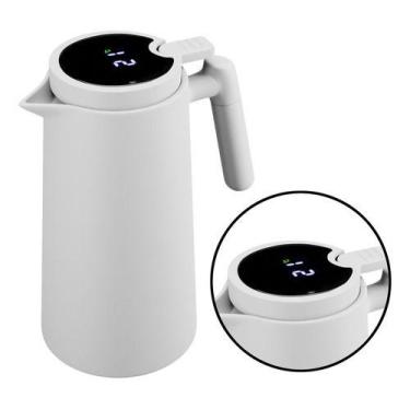 Imagem de Garrafa Térmica Branca 1L Com Cabo De Madeira E Termômetro Coliseu