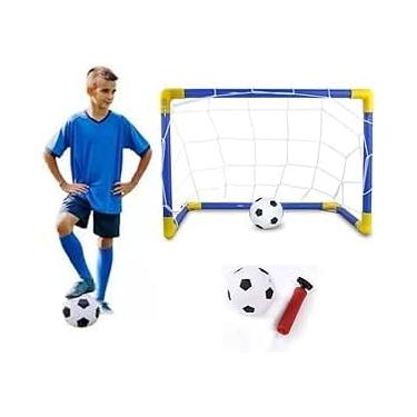 Imagem de Mini Gol Infantil com Trave, Rede e Bola, 48 x 30 cm, Azul e Amarelo