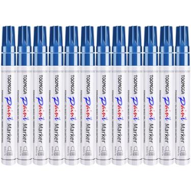 Imagem de Canetas de tinta permanentes, marcadores de tinta azul, pacote com 12 marcadores à base de óleo, secagem rápida e à prova d'água, pneu de carro, metal, pintura rupestre, madeira, plástico, tela,