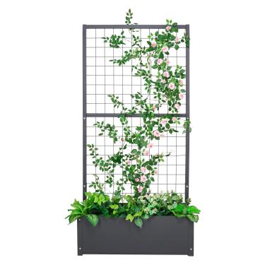 Imagem de YKTEEDENS Vaso de metal com canteiros elevados de treliça ao ar livre (90 cm C x 30 cm L x 180 cm A) caixa de plantador com treliça e tela de privacidade para plantas trepadeiras, legumes, videiras