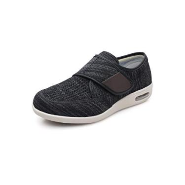Imagem de ZUMEIJIA Sapatos masculinos para idosos diabéticos, tamanho grande, plus size, fertilizante, cadarço, ajustável, inchaço, palmilha dupla, sola acolchoada de ar, tênis de caminhada, Preto, cinza, 8-8.5 X-Wide