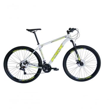 Imagem de Bicicleta Aro 29 Ksx Sd7 21v Cabos Internos Alumínio Freios A Disco Garfo Suspensão Branco Amarelo Tamanho 19