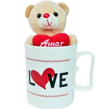 Imagem de Caneca de Plástico 400ml Com Ursinho de Poliéster Ventosa Chaveiro