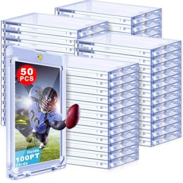 Imagem de YZtree Porta-cartões magnéticos de 50 cts: Suporte de cartão de um toque de 100 pontos para cartões colecionáveis, protetores U-V de plástico rígido para esportes, cartões de jogo