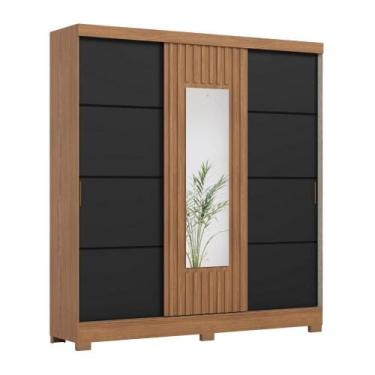 Imagem de Guarda Roupas Casal 3 Portas de Correr com Espelho Ripado 2 Gavetas Lo