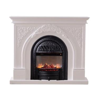Imagem de Lareira Decorativa Lareira elétrica autônoma de 51,1" com lareira, vintage branca núcleo aquecedor em forma gaiola e chama realista 3D, controle remoto(Preto)