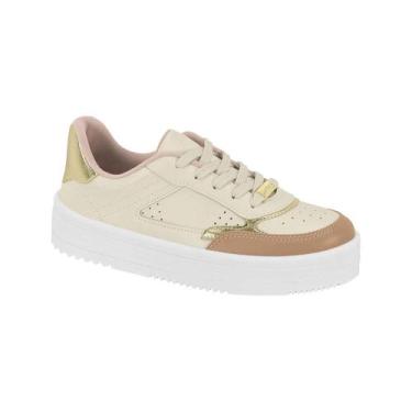 Imagem de Tênis Moleca Plataforma Feminino Metalizada Conforto, Bege, 36
