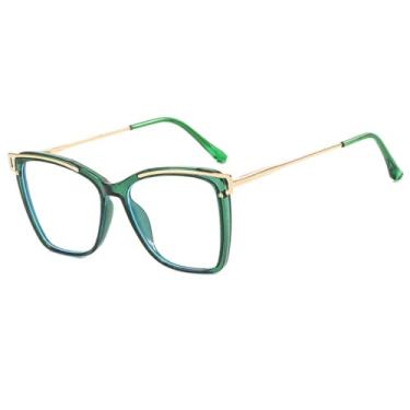 Imagem de Armação de óculos anti-luz azul feminina, estilo olho de gato, transparente, moda feminina, verde, 148 mm