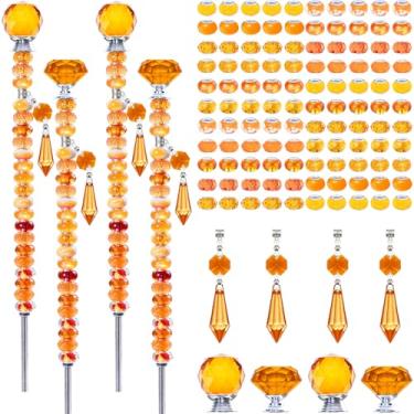 Imagem de Exway Kit de 100 peças de contas de jardim com contas de varinha de fada DIY com contas laranja de orifício grande, 4 hastes roscadas de cristal e 4 pingentes de cristal brilhante laranja para