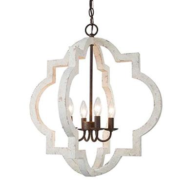 Imagem de Luminária de teto estilo shabby chic, lustre pastoral francês, lustre rústico vintage de madeira para corredor E14, luzes antigas e elegantes para sala de estar, sala de jantar, quarto, Hyun