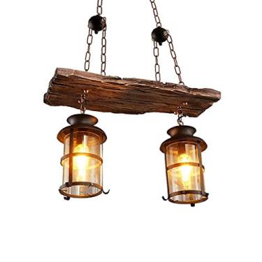 Imagem de Lustre de madeira vintage industrial retrô com 4 cabeças, armação de gaiola de metal e cúpula de vidro para quarto, restaurante, loft, bar, café, decoração, luminária de teto com suporte par
