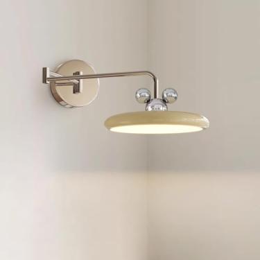 Imagem de Luminária de parede moderna LED com braço oscilante, luminária de parede ajustável para leitura de cabeceira, luminária de parede decorativa em creme cromado, modo de 3 cores, arandelas de a