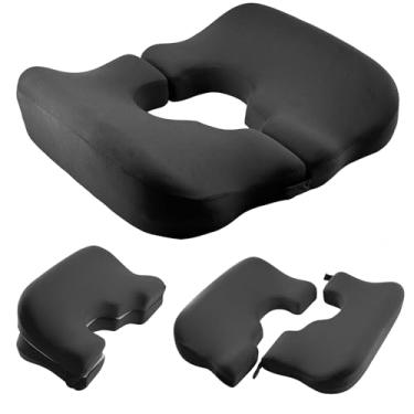 Imagem de FOUXTEL Almofada de rosca de 11,4 cm para dor no cóccix, travesseiro de alívio de pressão 100% de espuma de memória, almofada grossa antiescaras - Almofada de abertura em forma de T - Cinza escuro