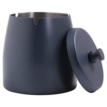 Imagem de Cinzeiro extragrande com tampa para cigarro, cinzeiro de aço inoxidável sem fumaça e inodoro à prova de vento para escritório em casa, mesa, fora do pátio, varanda externa (12 cm x 10 cm x 10 cm)